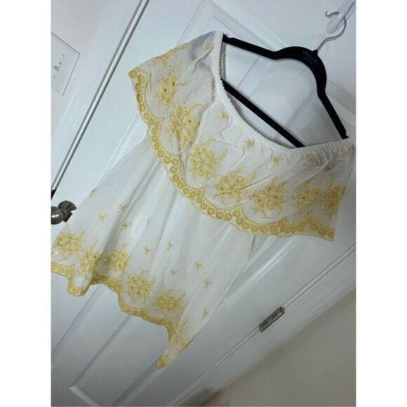 Forgotten Grace women’s embroidered blouse large yellow white off shoulder - Picture 1 of 6
